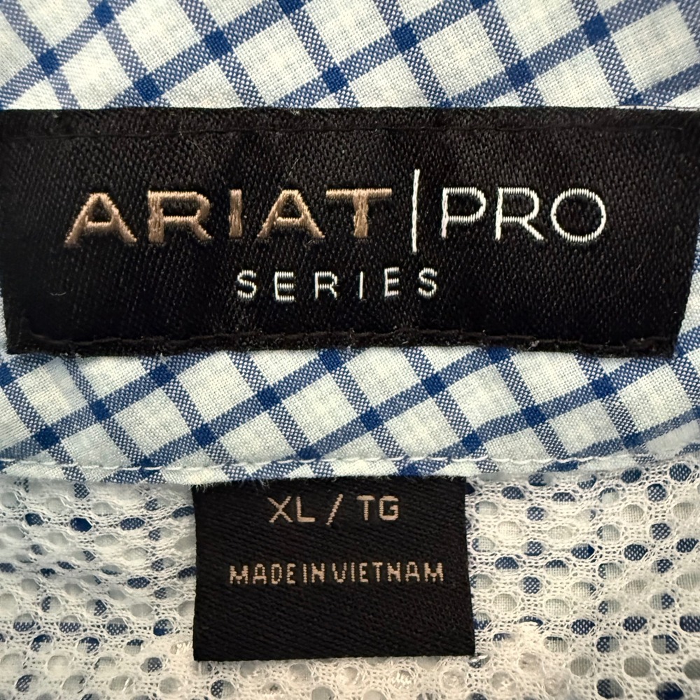 Ariat Pro Series Mens XL Blue Checkered Short Sleeve Button Down Shirt Rodeo - Picture 2 of 7